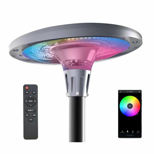 Vividlighting 15W SOLAR POWERED RGB LED UFO ROUND APP CONTROL POST LIGHT + 13ft POLE VI3492995